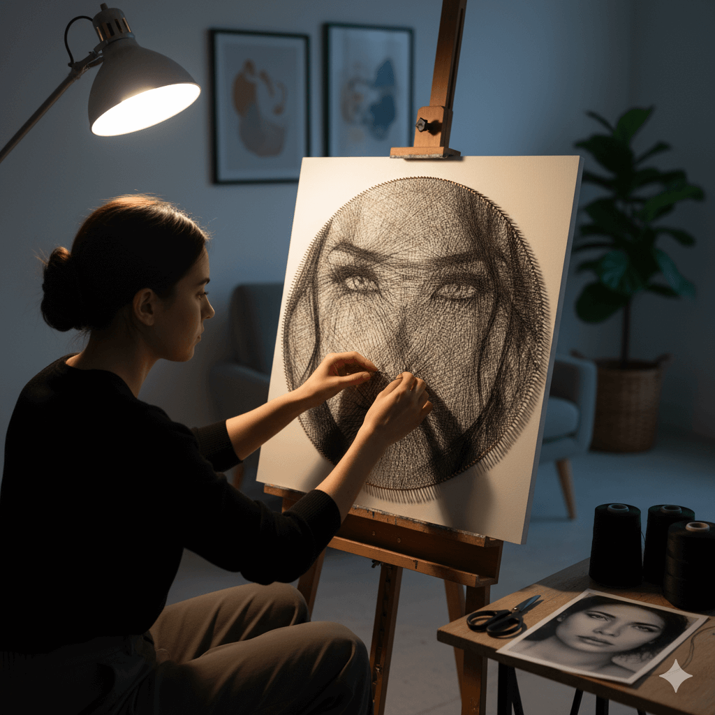 Portret String Art - Cadou personalizat pentru cei dragi, transformă amintirile prețioase în artă murală frumoasă